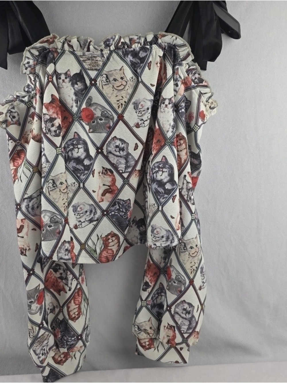 Off-Shoulder Cat-Print Jumpsuit in Cream